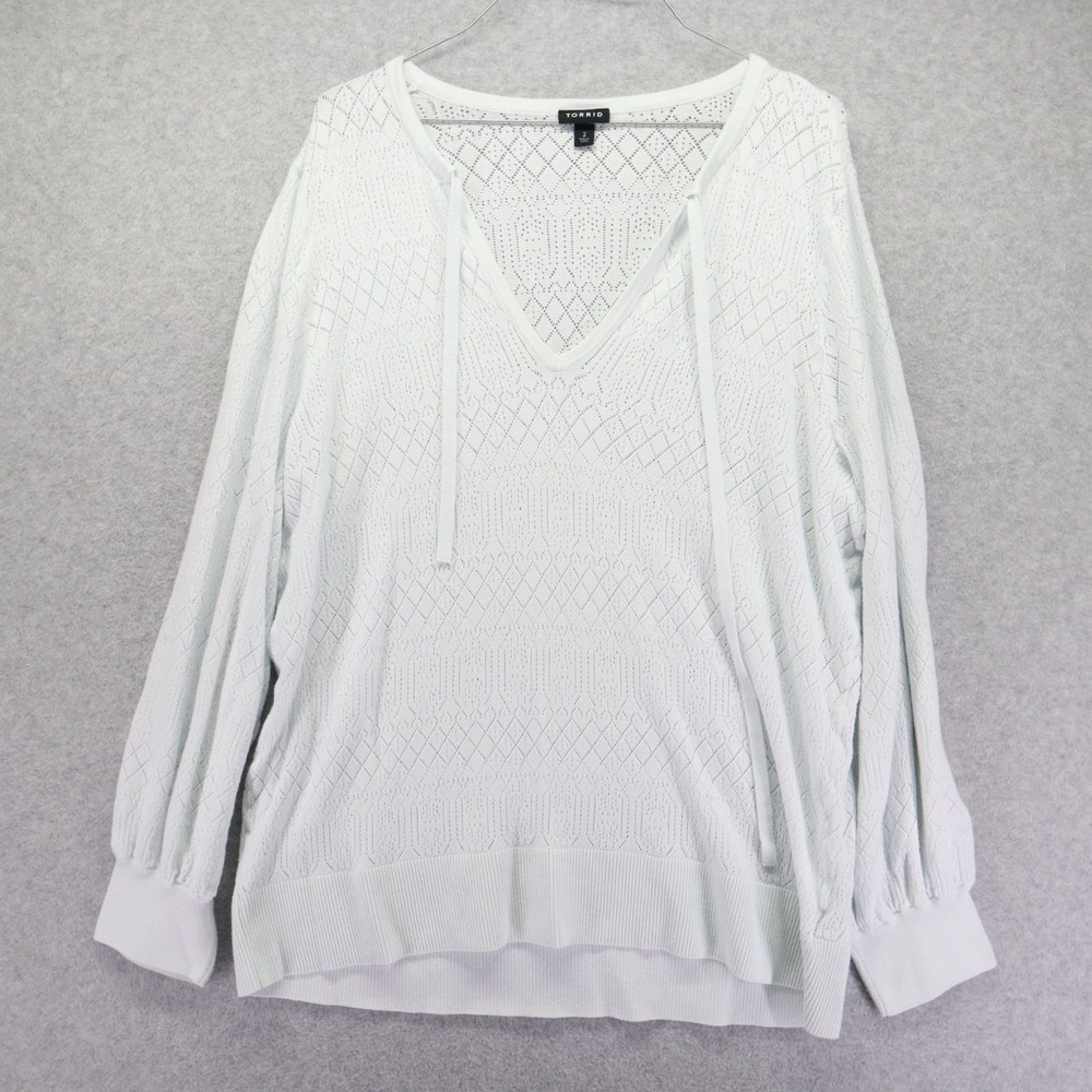 Torrid Sweater Womens 2 Plus‎ Tie V-Neck Pullover Pointelle Knit Long Sleeve
